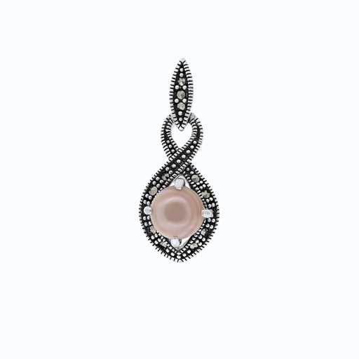 [PND04MAR00PNKA581] Sterling Silver 925 Pendant Embedded With Natural Pink Shell And Marcasite Stones