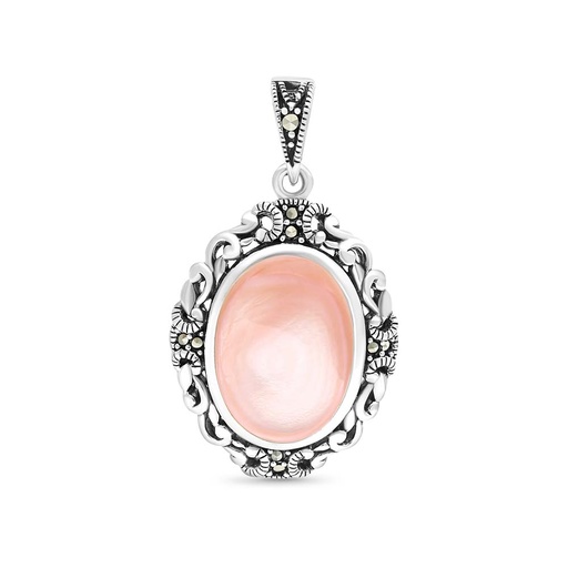 [PND04MAR00PNKA508] Sterling Silver 925 Pendant Embedded With Natural Pink Shell And Marcasite Stones
