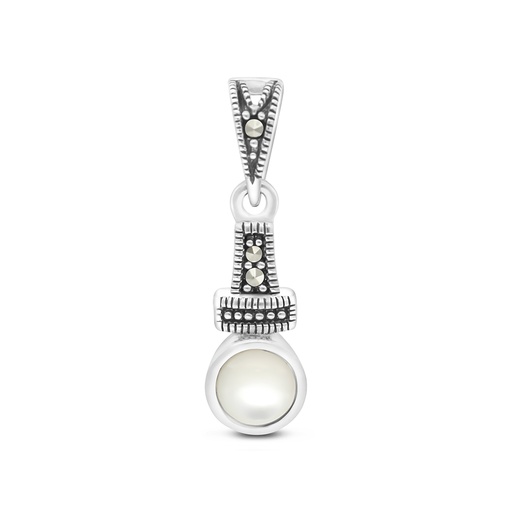 [PND04MAR00MOPA516] Sterling Silver 925 Pendant Embedded With Natural White Shell And Marcasite Stones