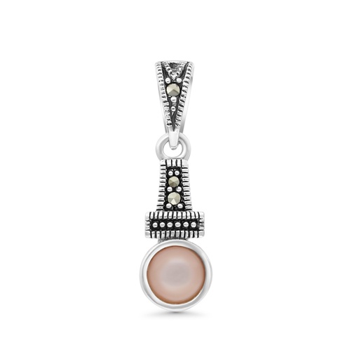 [PND04MAR00PNKA516] Sterling Silver 925 Pendant Embedded With Natural Pink Shell And Marcasite Stones