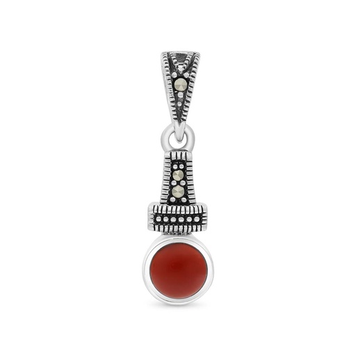 [PND04MAR00RAGA516] Sterling Silver 925 Pendant Embedded With Natural Aqiq And Marcasite Stones