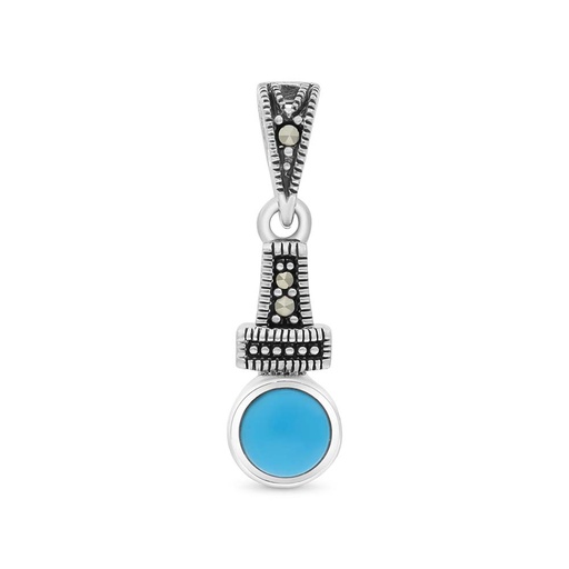 [PND04MAR00TRQA516] Sterling Silver 925 Pendant Embedded With Natural Processed Turquoise And Marcasite Stones