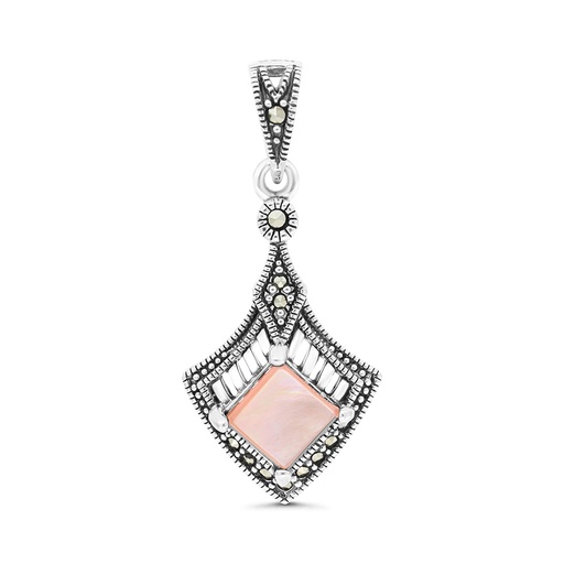 [PND04MAR00PNKA517] Sterling Silver 925 Pendant Embedded With Natural Pink Shell And Marcasite Stones