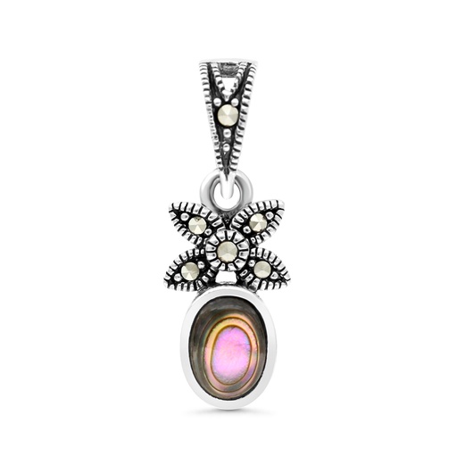 [PND04MAR00ABAA520] Sterling Silver 925 Pendant Embedded With Natural Blue Shell And Marcasite Stones