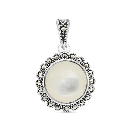 [PND04MAR00MOPA537] Sterling Silver 925 Pendant Embedded With Natural White Shell And Marcasite Stones