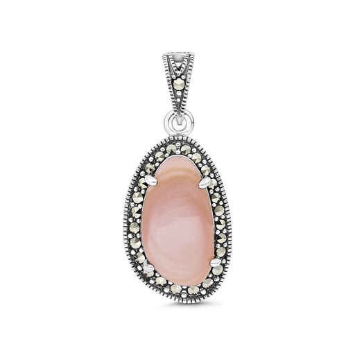 [PND04MAR00PNKA539] Sterling Silver 925 Pendant Embedded With Natural Pink Shell And Marcasite Stones