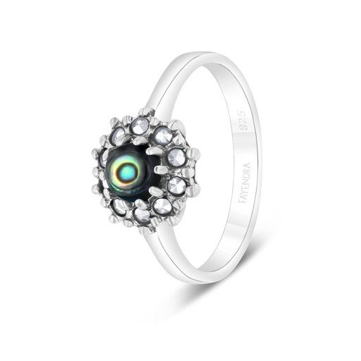 Sterling Silver 925 Ring Embedded With Natural Blue Shell And Marcasite Stones