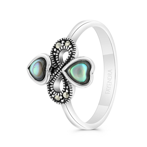 Sterling Silver 925 Ring Embedded With Natural Blue Shell And Marcasite Stones
