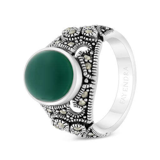 خاتم من الفضة الخالصة عيار 925 مرصع احجار عقيق جاد اخضر طبيعي و ماركسايت