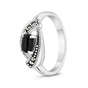 Sterling Silver 925 Ring Embedded With Natural Black Agate And Marcasite Stones