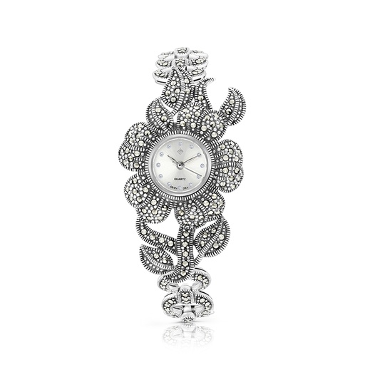 [WAT04MAR00000A123] Sterling Silver 925 Watch Embedded With Marcasite Stones