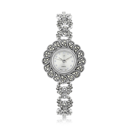 [WAT04MAR00000A130] Sterling Silver 925 Watch Embedded With Marcasite Stones