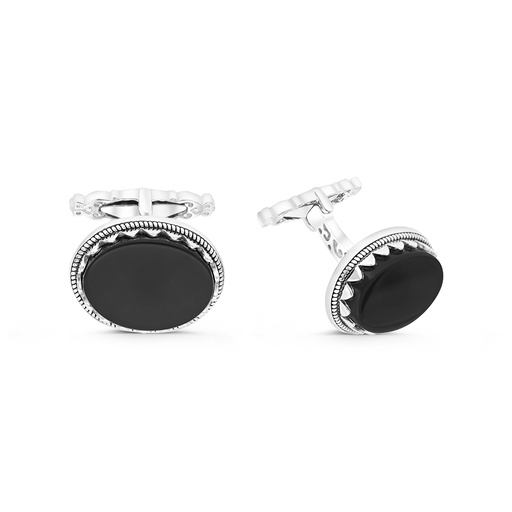 [CFL30ONX00000A184] Sterling Silver 925 Cufflink Rhodium And Black Plated Embedded With Black Agate