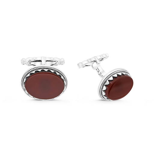 [CFL30RAG00000A184] Sterling Silver 925 Cufflink Rhodium And Black Plated Embedded With Red Agate