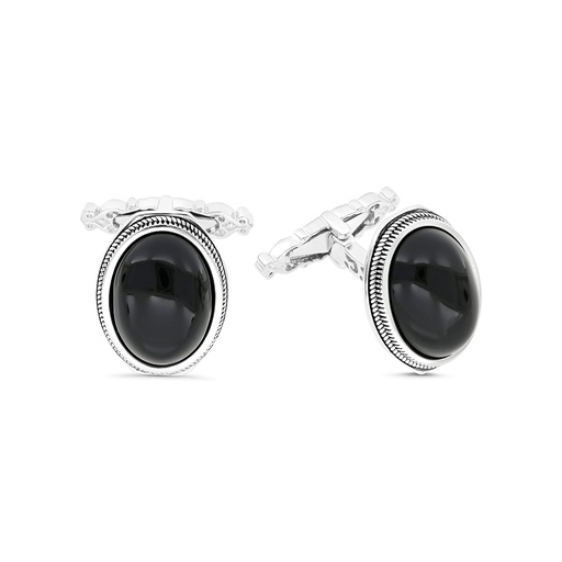 [CFL30ONX00000A185] Sterling Silver 925 Cufflink Rhodium And Black Plated Embedded With Black Agate