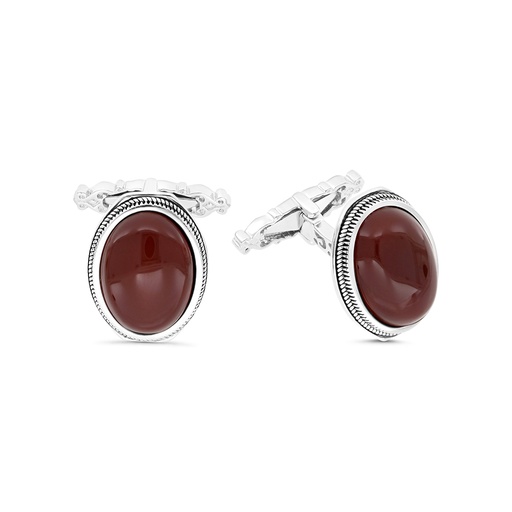 [CFL30RAG00000A185] Sterling Silver 925 Cufflink Rhodium And Black Plated Embedded With Red Agate