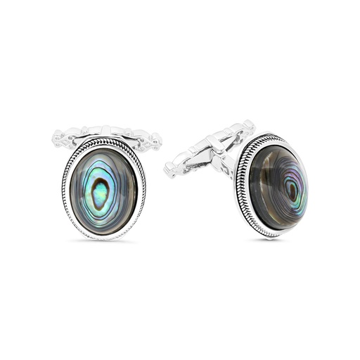 [CFL30ABA00000A185] Sterling Silver 925 Cufflink Rhodium And Black Plated Embedded With Blue Shell 