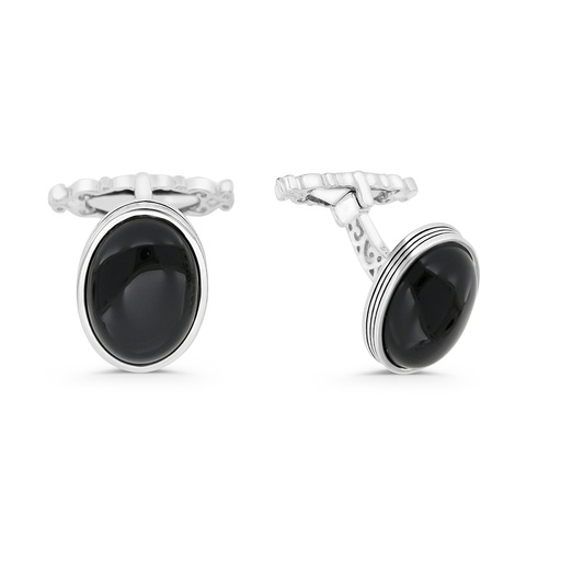 [CFL30ONX00000A186] Sterling Silver 925 Cufflink Rhodium And Black Plated Embedded With Black Agate
