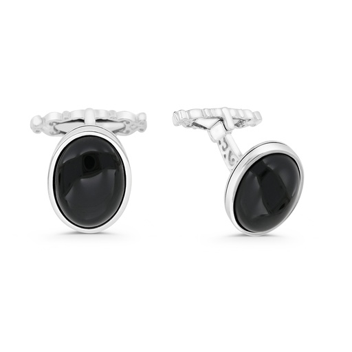 [CFL30ONX00000A188] Sterling Silver 925 Cufflink Rhodium And Black Plated Embedded With Black Agate