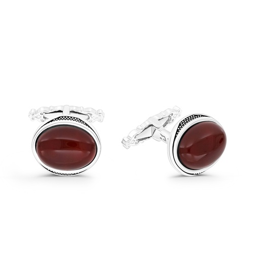 [CFL30RAG00000A189] Sterling Silver 925 Cufflink Rhodium And Black Plated Embedded With Red Agate