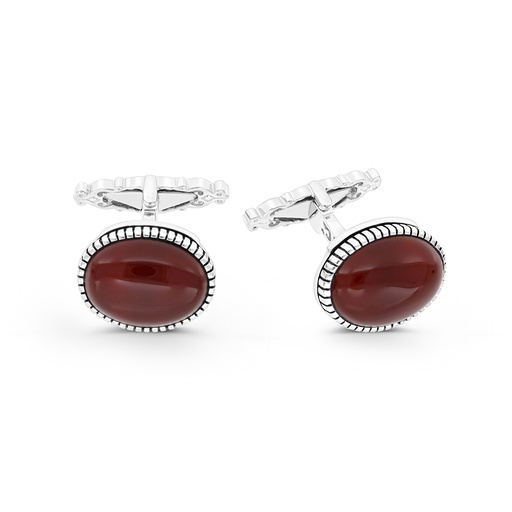 [CFL30RAG00000A190] Sterling Silver 925 Cufflink Rhodium And Black Plated Embedded With Red Agate