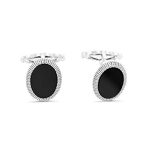 [CFL30ONX00000A191] Sterling Silver 925 Cufflink Rhodium And Black Plated Embedded With Black Agate