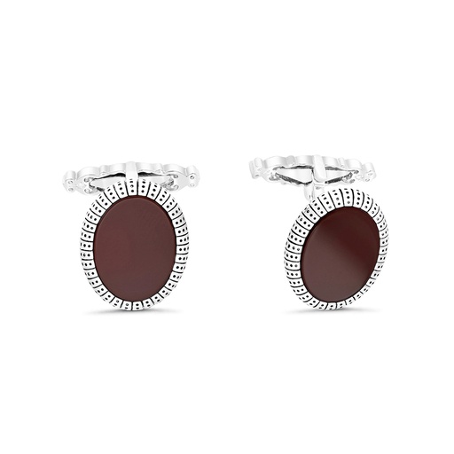 [CFL30RAG00000A191] Sterling Silver 925 Cufflink Rhodium And Black Plated Embedded With Red Agate