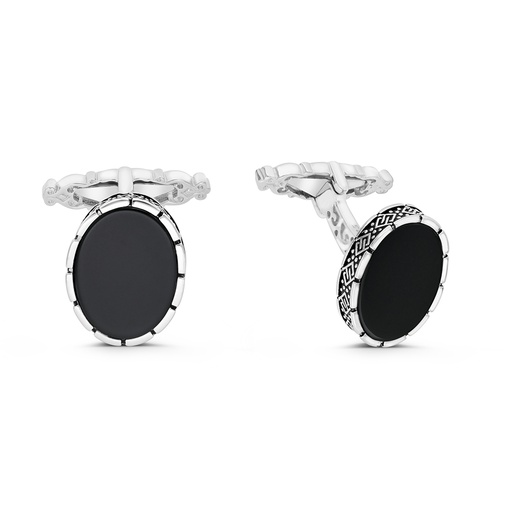 [CFL30ONX00000A192] Sterling Silver 925 Cufflink Rhodium And Black Plated Embedded With Black Agate