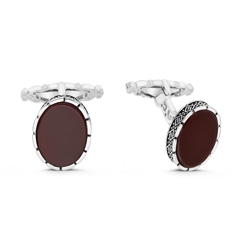 [CFL30RAG00000A192] Sterling Silver 925 Cufflink Rhodium And Black Plated Embedded With Red Agate