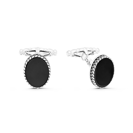 [CFL30ONX00000A193] Sterling Silver 925 Cufflink Rhodium And Black Plated Embedded With Black Agate