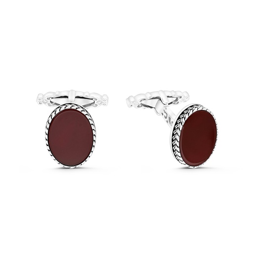 [CFL30RAG00000A193] Sterling Silver 925 Cufflink Rhodium And Black Plated Embedded With Red Agate