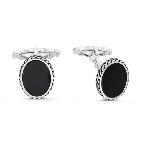 [CFL30ONX00000A194] Sterling Silver 925 Cufflink Rhodium And Black Plated Embedded With Black Agate