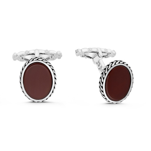 [CFL30RAG00000A194] Sterling Silver 925 Cufflink Rhodium And Black Plated Embedded With Red Agate