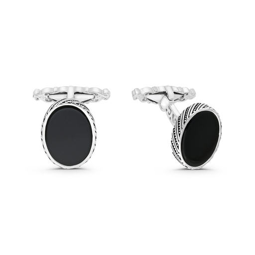 [CFL30ONX00000A195] Sterling Silver 925 Cufflink Rhodium And Black Plated Embedded With Black Agate