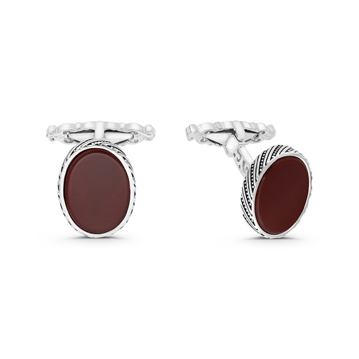 [CFL30RAG00000A195] Sterling Silver 925 Cufflink Rhodium And Black Plated Embedded With Red Agate