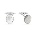 Sterling Silver 925 Cufflink Rhodium And Black Plated Embedded With White Shell 