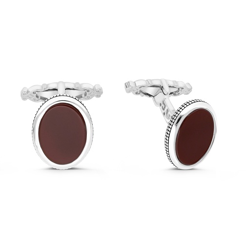 [CFL30RAG00000A197] Sterling Silver 925 Cufflink Rhodium And Black Plated Embedded With Red Agate