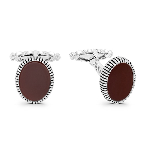 [CFL30RAG00000A198] Sterling Silver 925 Cufflink Rhodium And Black Plated Embedded With Red Agate