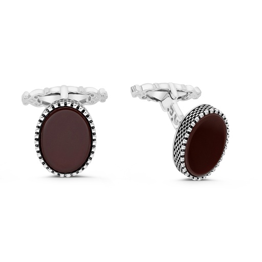 [CFL30RAG00000A199] Sterling Silver 925 Cufflink Rhodium And Black Plated Embedded With Red Agate
