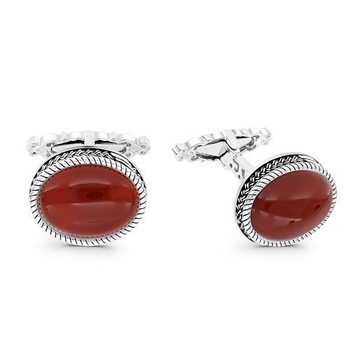 [CFL30RAG00000A200] Sterling Silver 925 Cufflink Rhodium And Black Plated Embedded With Red Agate