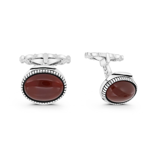 [CFL30RAG00000A201] Sterling Silver 925 Cufflink Rhodium And Black Plated Embedded With Red Agate