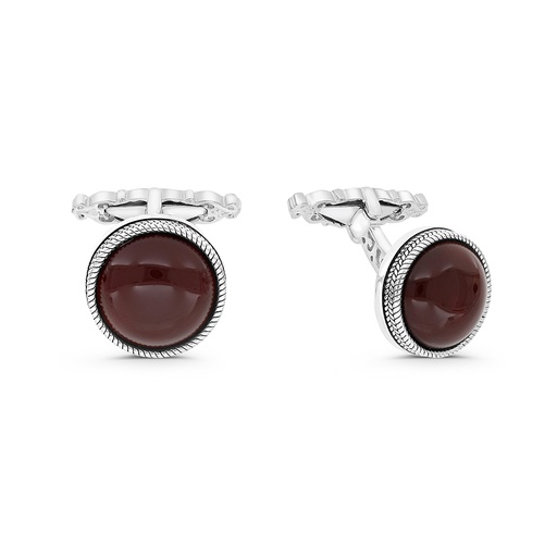 [CFL30RAG00000A202] Sterling Silver 925 Cufflink Rhodium And Black Plated Embedded With Red Agate