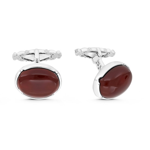 [CFL01RAG00000A203] Sterling Silver 925 Cufflink Rhodium And Black Plated Embedded With Red Agate