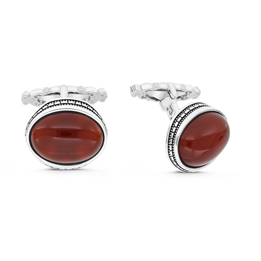 [CFL30RAG00000A204] Sterling Silver 925 Cufflink Rhodium And Black Plated Embedded With Red Agate