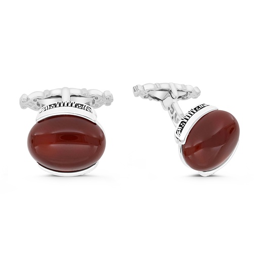[CFL30RAG00000A205] Sterling Silver 925 Cufflink Rhodium And Black Plated Embedded With Red Agate