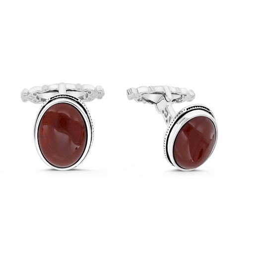 [CFL30RAG00000A206] Sterling Silver 925 Cufflink Rhodium And Black Plated Embedded With Red Agate