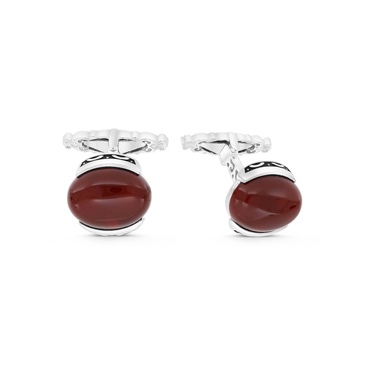 [CFL30RAG00000A207] Sterling Silver 925 Cufflink Rhodium And Black Plated Embedded With Red Agate