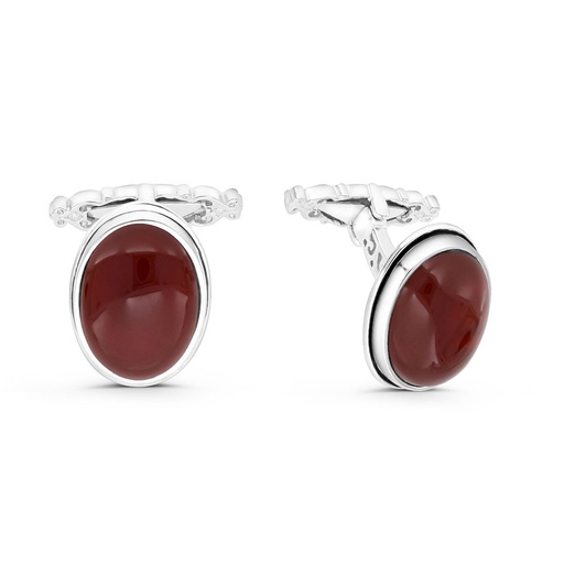 [CFL30RAG00000A208] Sterling Silver 925 Cufflink Rhodium And Black Plated Embedded With Red Agate