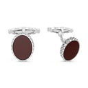 Sterling Silver 925 Cufflink Rhodium And Black Plated Embedded With Red Agate