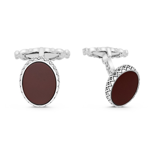 [CFL30RAG00000A209] Sterling Silver 925 Cufflink Rhodium And Black Plated Embedded With Red Agate